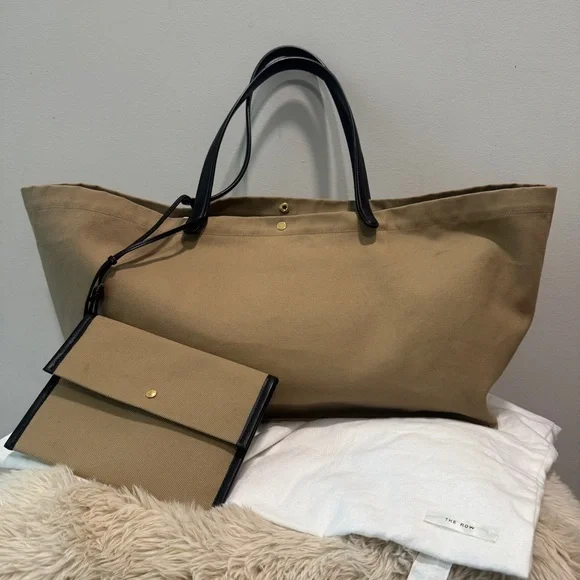 The Row XL Idaho Tote Being Canvas Leather Trim W1592 W253 + Pouch - Picture 16 of 16